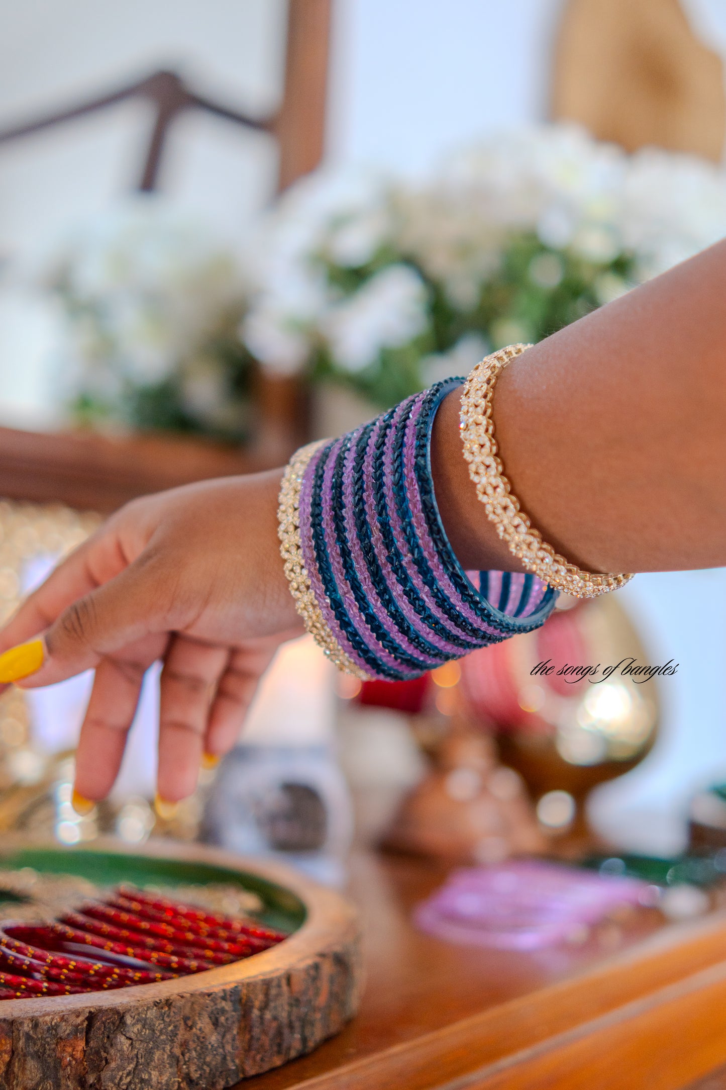 "Candycane" Heartdrop Glass Bangles in Mauve & Azure