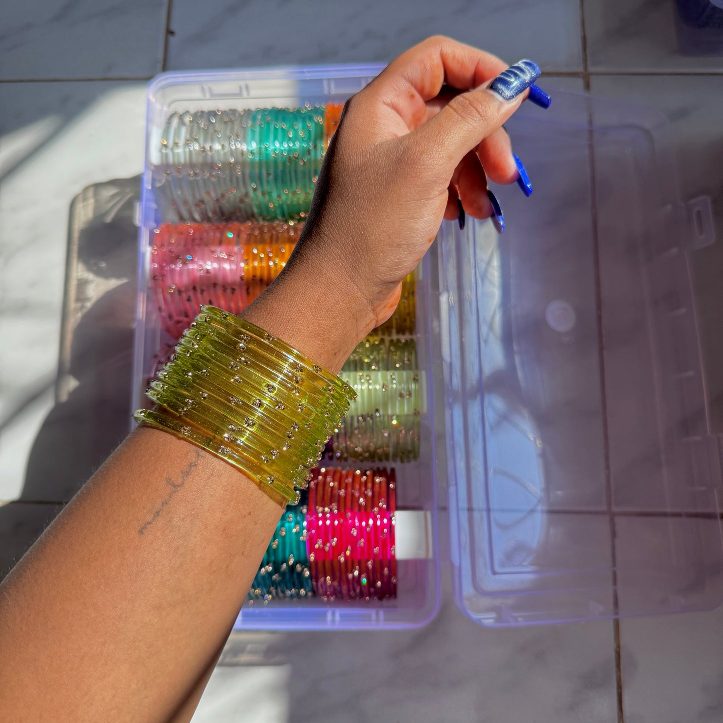 "Deep Forest" 3 Stone Glass Bangles