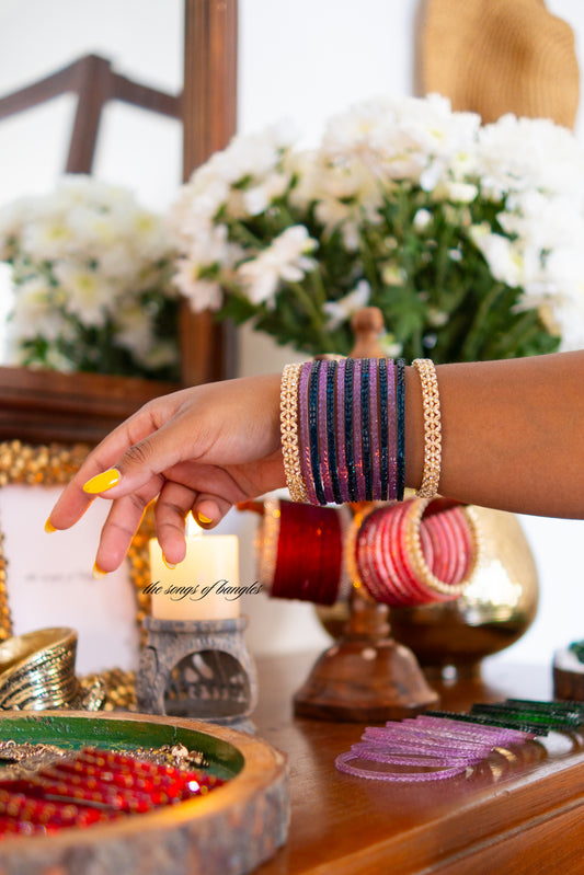 "Candycane" Heartdrop Glass Bangles in Mauve & Azure
