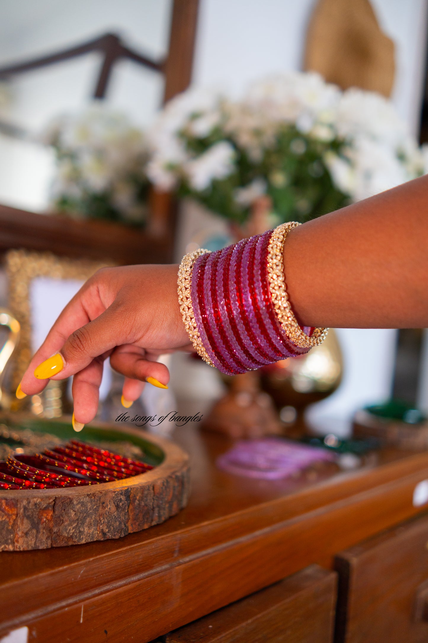 "Candycane" Heartdrop Glass Bangles in Red & Pink