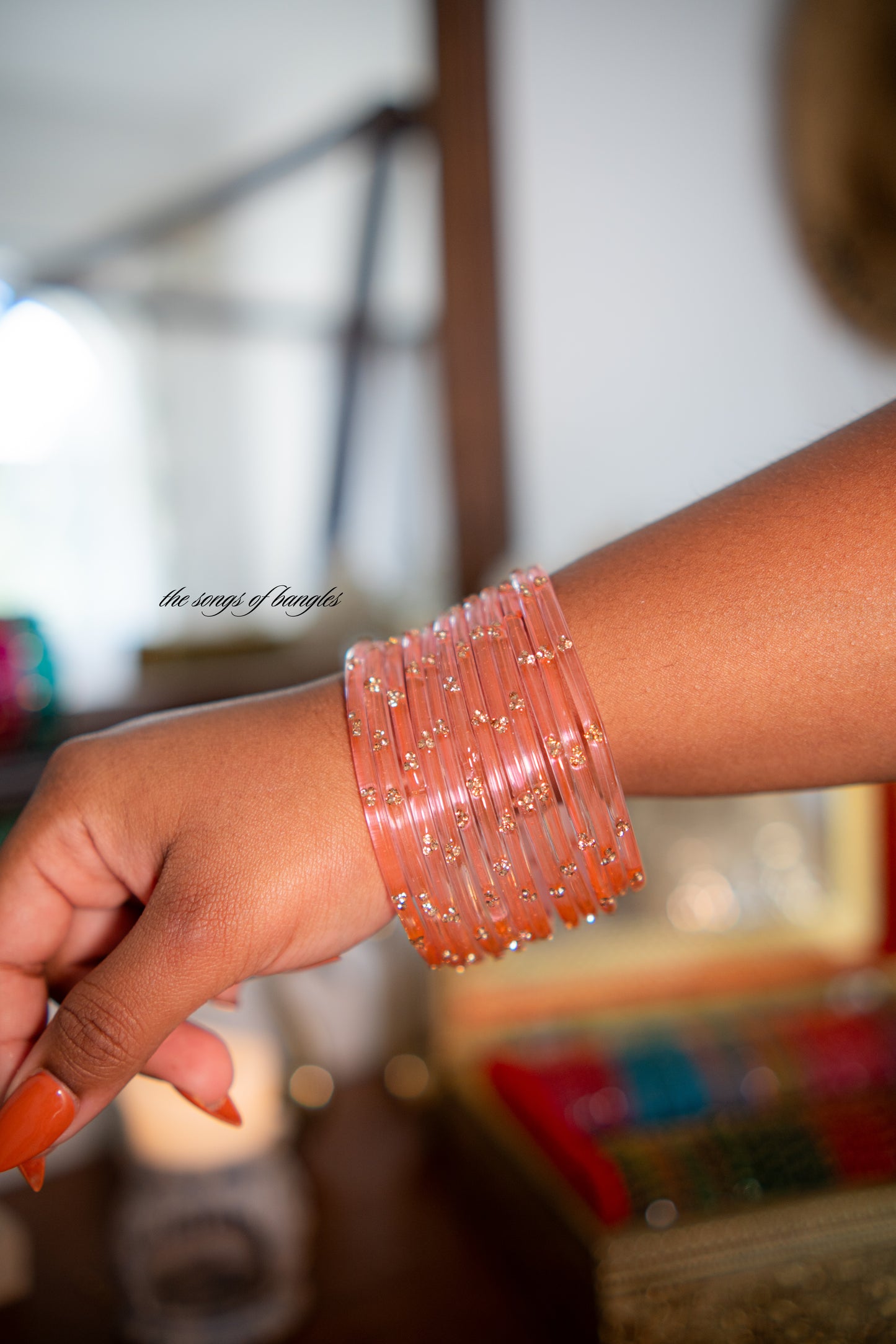 "Coral Reef Pink" 3 Stone Glass Bangles