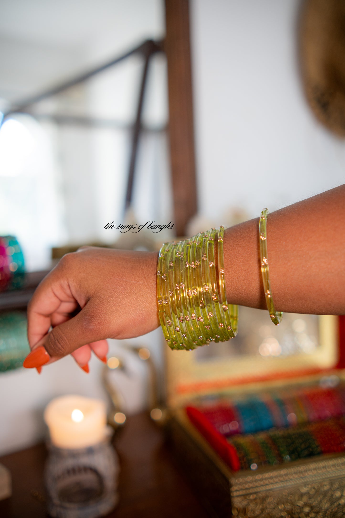 "Deep Forest" 3 Stone Glass Bangles